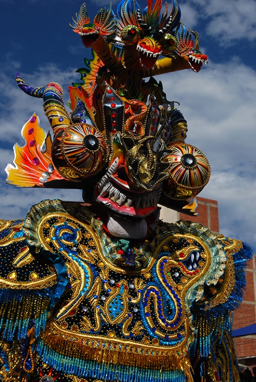 Diablo taking part in the religious dance procession for the Virgin of Urkupiña, Quilloacollo (Cocha